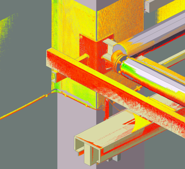 Puntenwolk van piping en staalstructuur met IFC-model